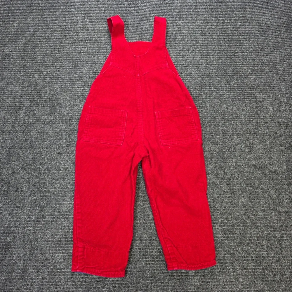 Vintage Hush Puppies Corduroy Ace Pilot Airplane Overalls Kids Size 3T Red
